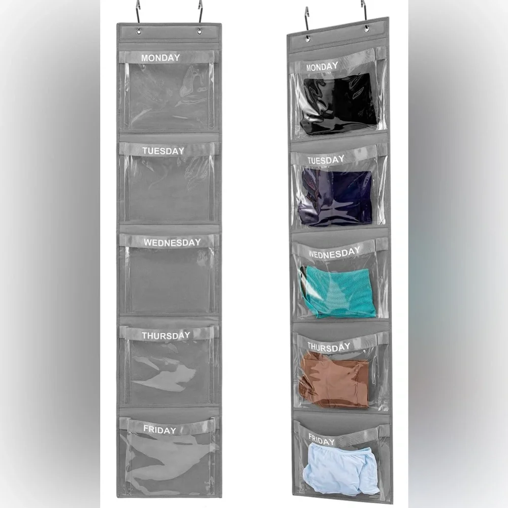 Weekly Hanging Organizer with Clear Pockets - Gray
